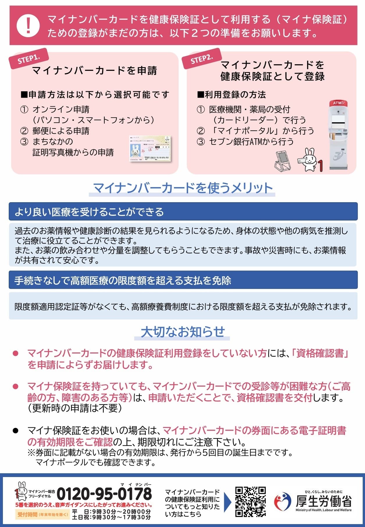 マイナンバーカード保険証の本人確認　受付方法　受付の仕方　リーフレット　案内