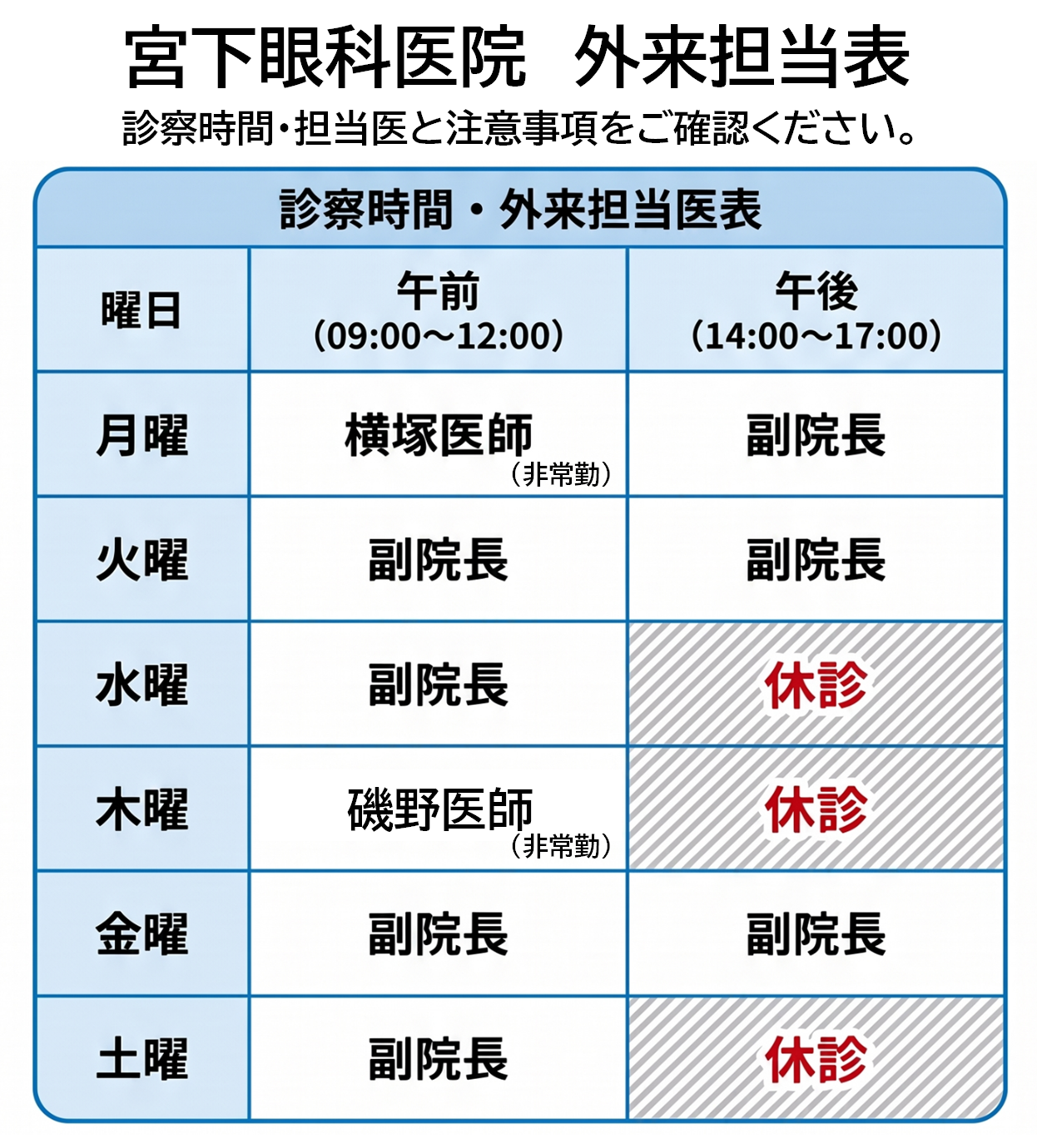 週の外来担当表です。